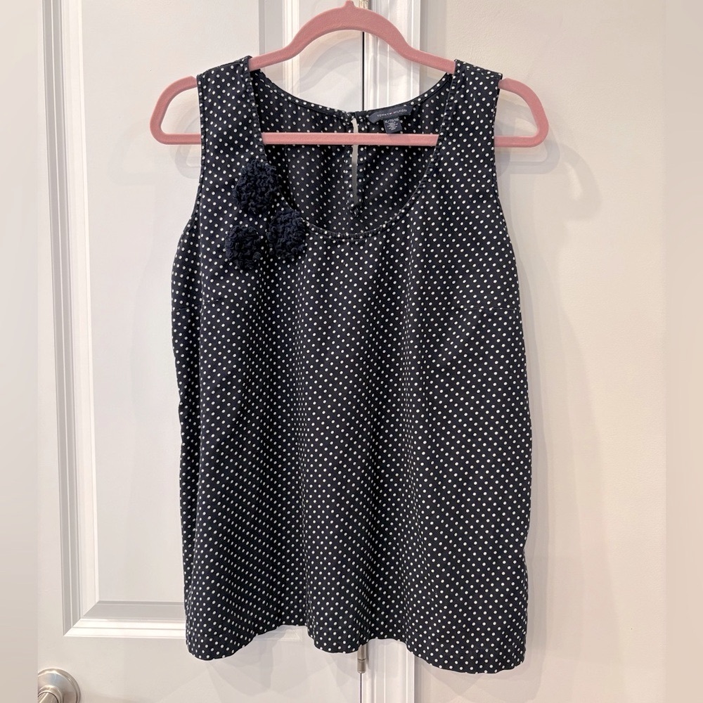 Tommy Hilfiger Navy Polka Dot Sleeveless Blouse XL